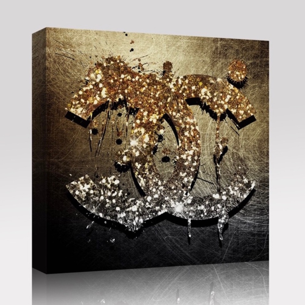 Black and gold CC embellished canvas print art